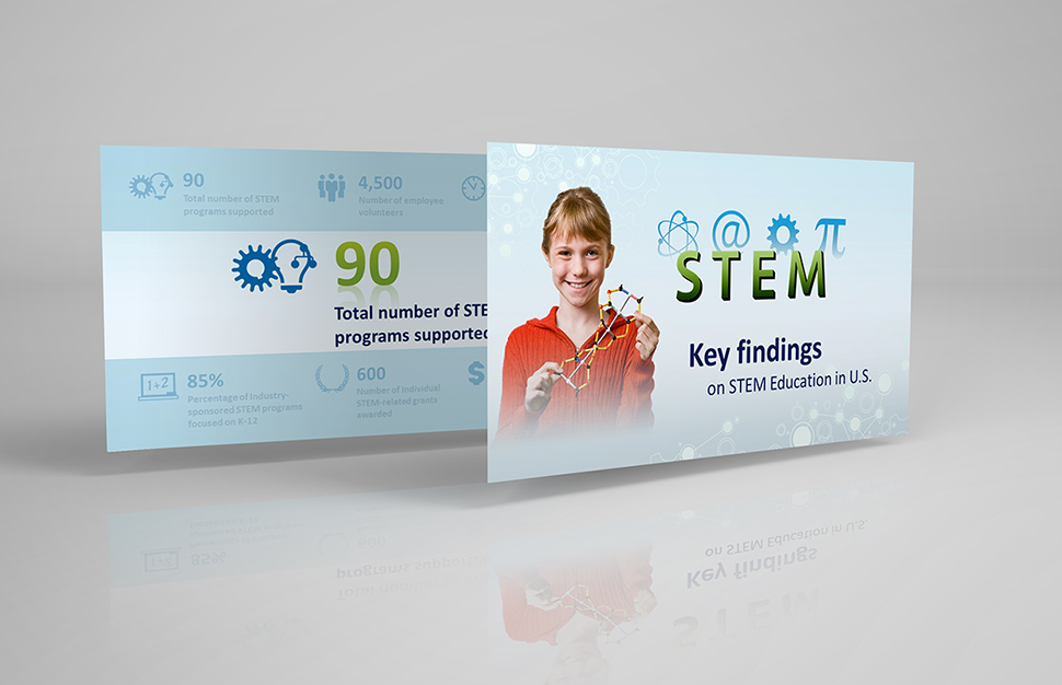 Graphical designed slides for a presentation.