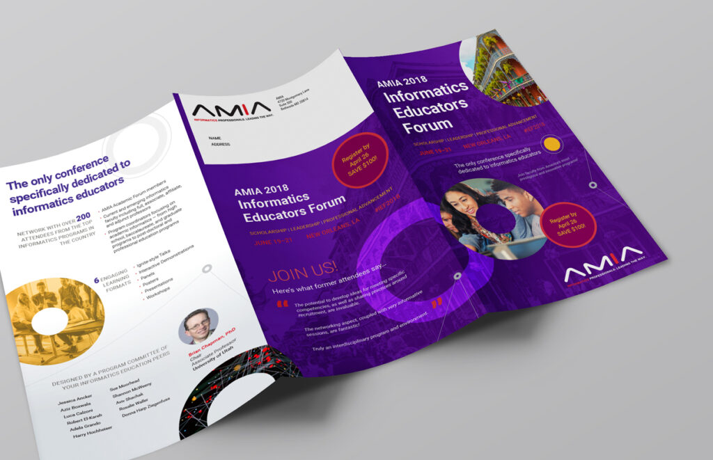 A colorful brochure layout spread