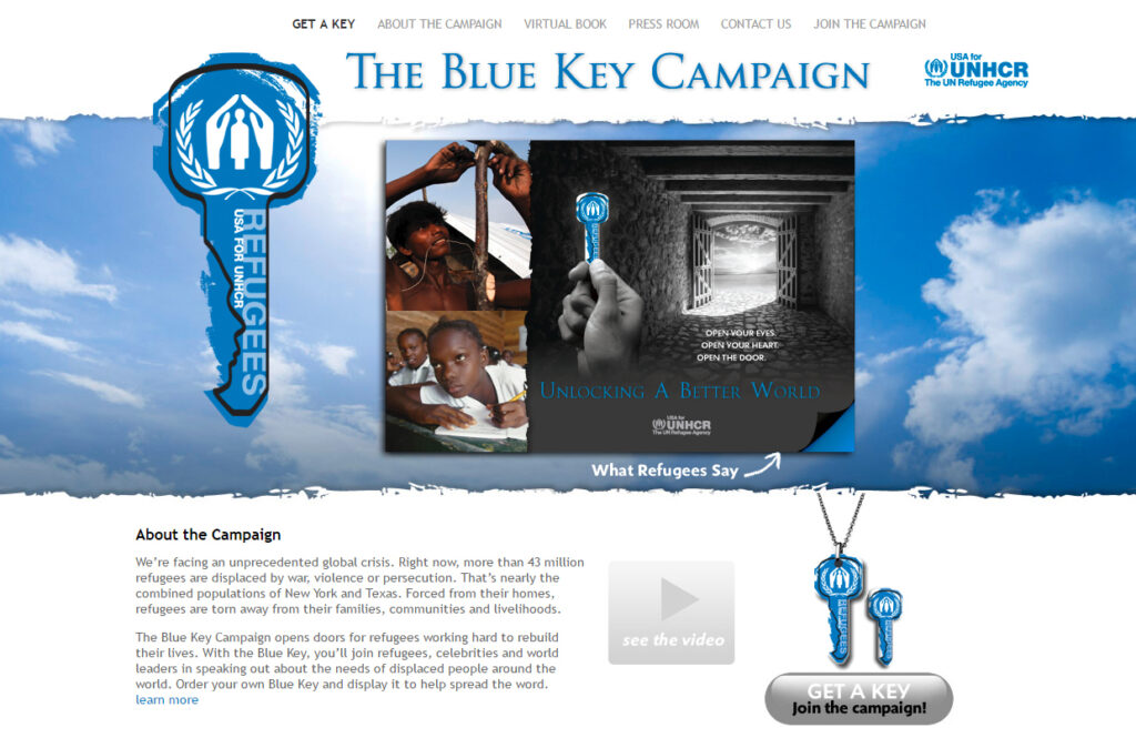 Web page design for the homepage for the Blue Key Campaign.