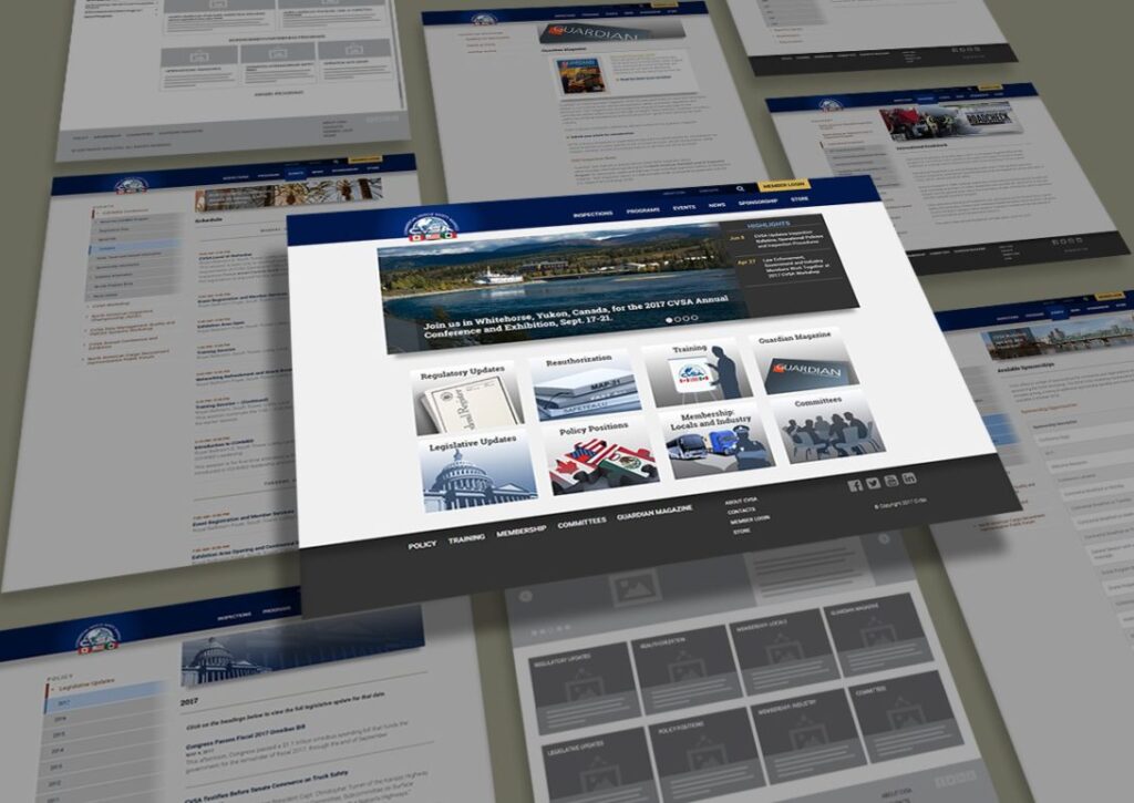 Collage of various screens from the website.