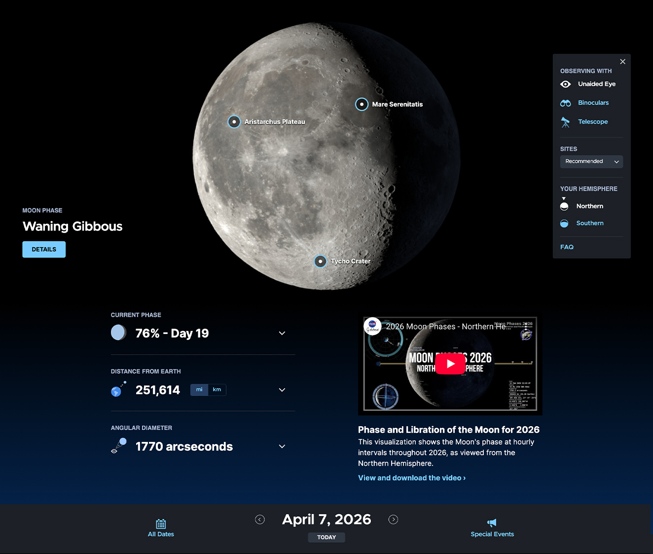 Screen capture of the Daily Moon Guide web interactive.